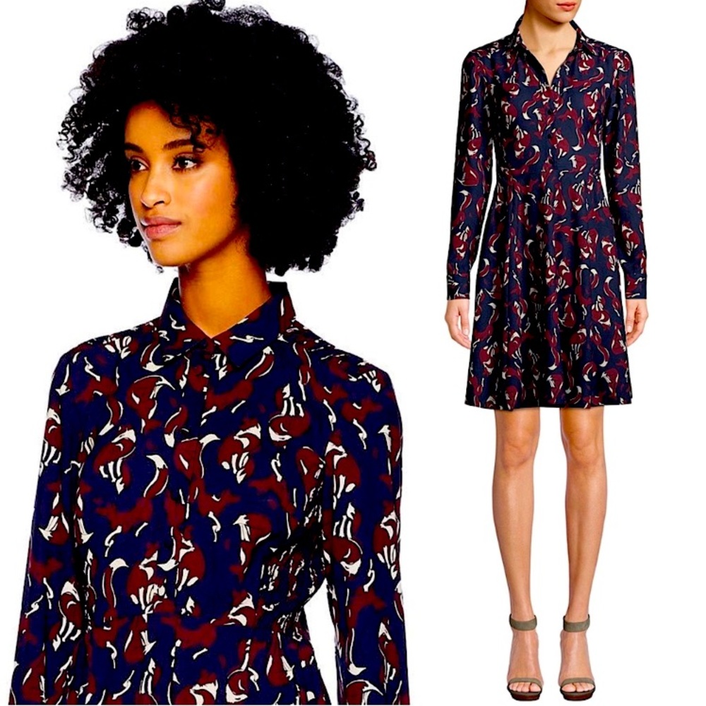 Kate Spade Foxes Smocked Long Sleeve Dress 00